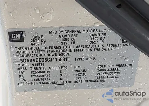 2012 Buick Enclave Leather from USA, damaged, VIN 5GAKVCED6CJ115581